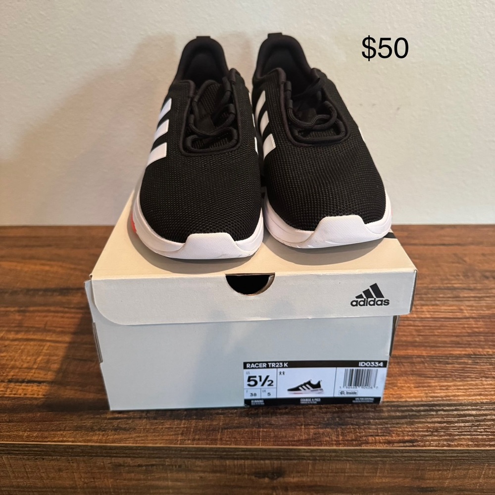 Adidas Kids Black and White Sneakers Size 5.5